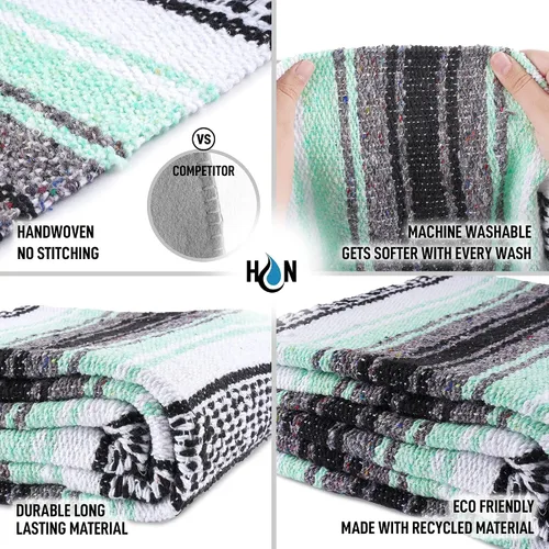 Miniatura 7 de Hydration Nation Auténtica manta mexicana extra grande (70 x 50 pulgadas), yoga tejida a mano, serape, falsa artesanal, playa, campamento, picnic