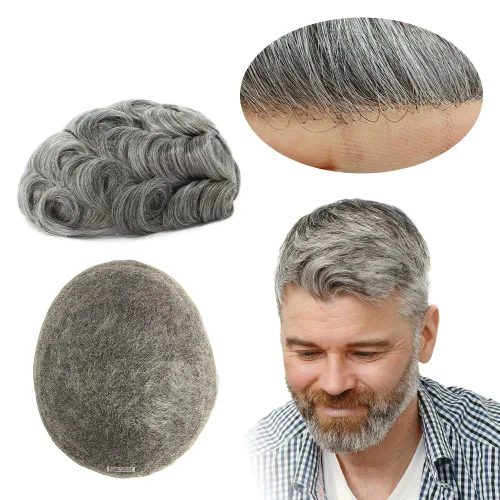 Miniatura 9 de HAIR NATURE Toupee para hombres, sistemas de reemplazo de cabello humano, piezas de cabello rubio de encaje francés completo 8x10#22R