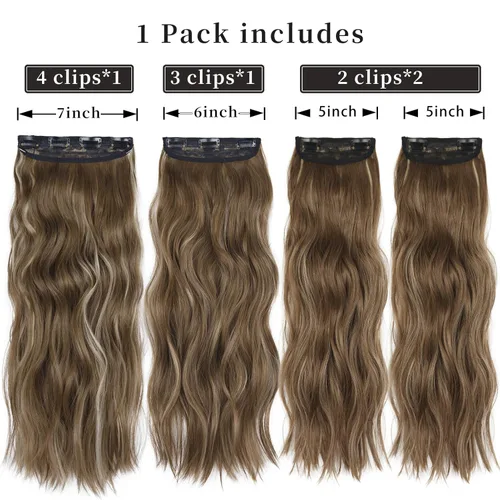 Miniatura 2 de 4 extensiones de cabello sintético suave y natural para mujer, rubio miel, mezcla de castaño castaño, extensiones para mujer