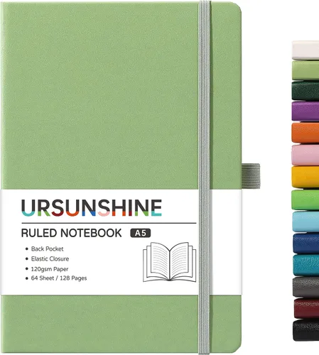 Miniatura 38 de Cuaderno punteado, diario, 5.3 x 8.26 pulgadas, tapa dura, prémium, papel grueso, doble espiral, bandas, cuero negro sintético, lazo para bolígrafo