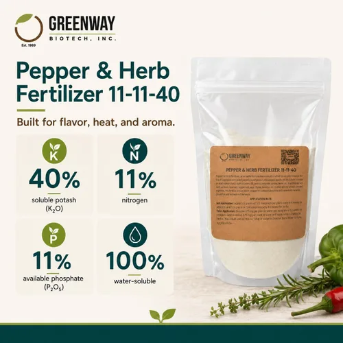 Miniatura 2 de Greenway Biotech, Inc. Fertilizante de pimienta y hierbas 11-11-40 en polvo - Soluble en agua con micronutrientes quelados para pimientos picantes