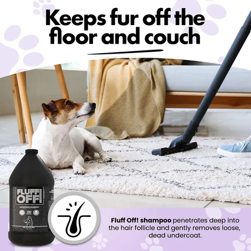 Miniatura 4 de ¡Fluff Off! by Girl With The Dogs, Champú Natural Antishedding para Perros y Gatos, 1 Galón, Hecho en EE.UU., 8 Semanas+