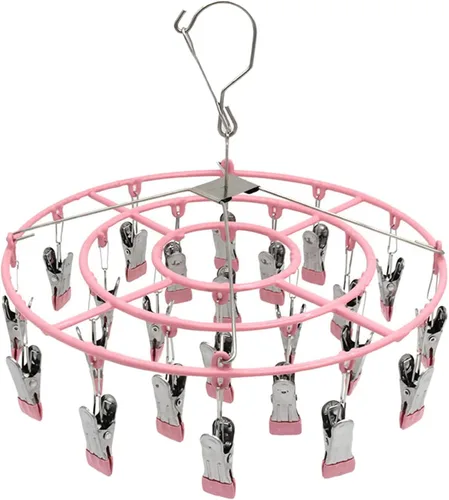 Miniatura 12 de Estante de secado de calcetines de ropa de acero inoxidable con 24 clips, gancho giratorio a prueba de viento para calcetines, brasieres, toallas