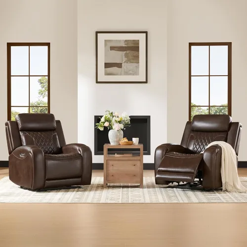 Miniatura 8 de CHITA Silla reclinable de cuero genuino para adultos con reposacabezas eléctrico ajustable, sillón reclinable plano con portavasos extraíbles