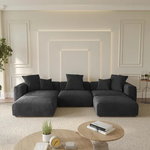 Miniatura 40 de WJShome Cloud Couch Sofá Seccional Modular, Sofá en Forma de L de 102 pulgadas con Otomana, Sofá de Pana Beige de 3 Asientos, Sofá Seccional
