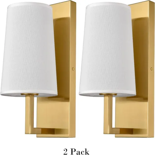 Miniatura 7 de Juego de dos apliques de pared dorados de tela moderna de mediados de siglo, iluminación de pared, lámpara de pared de latón para dormitorio