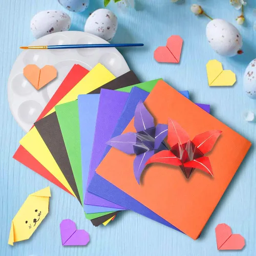 Miniatura 6 de Kit de origami Yibeishu para niños, 120 hojas de papel de origami con libro de instrucciones, juego de papel de color de 15 x 15 cm de lado sencillo