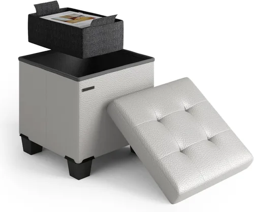 Miniatura 57 de Cubo otomano de almacenamiento con cubo pequeño, otomana cuadrada de 15 pulgadas con almacenamiento para sala de estar y dormitorio, reposapiés