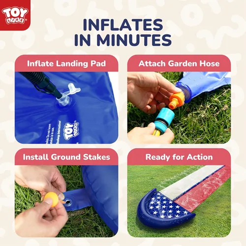 Miniatura 6 de TOY Life Toboganes acuáticos gigantes de bandera estadounidense para niños, tobogán acuático de 20 pies, patio trasero con 2 tablas de bodyboard, 2