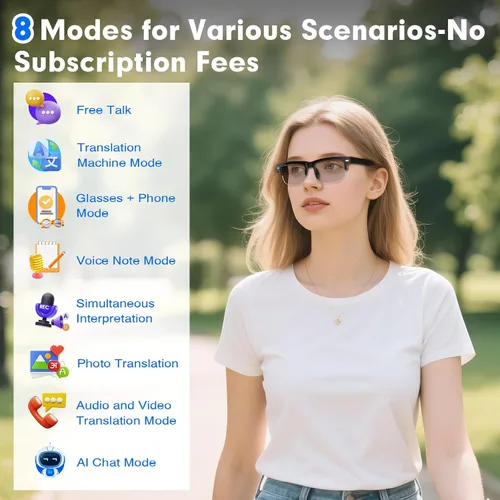 Miniatura 3 de Lentes inteligentes AI para hombres y mujeres, Bluetooth 6.0 con 164 idiomas (traducción en tiempo real), lentes de sol fotocromáticos, diseño