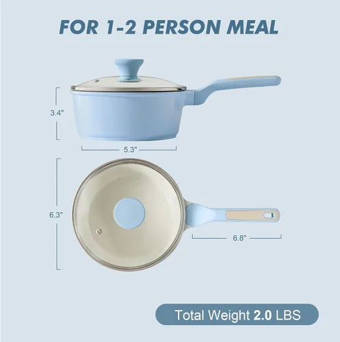 Miniatura 9 de SENSARTE Cacerola antiadherente de cerámica con tapa de 1.5 cuartos de galón, olla de cocina pequeña con mango Stay Cool, compatible con inducción