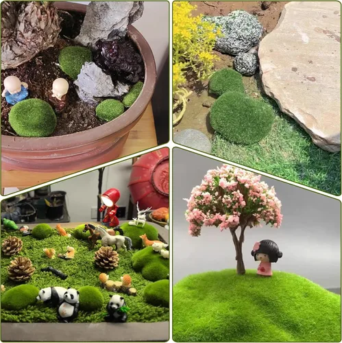 Miniatura 7 de 40 rocas de musgo artificiales, 4 tamaños de rocas de musgo falsas, decoración de musgo verde para arreglos florales, jardines de hadas