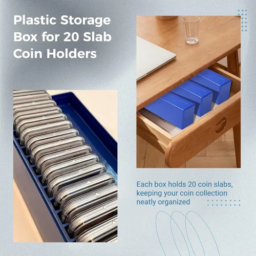 Miniatura 2 de Cajas de almacenamiento de losas para monedas, 3 paquetes de cajas organizadoras de monedas con 20 ranuras, juego de cajas de almacenamiento de Azul