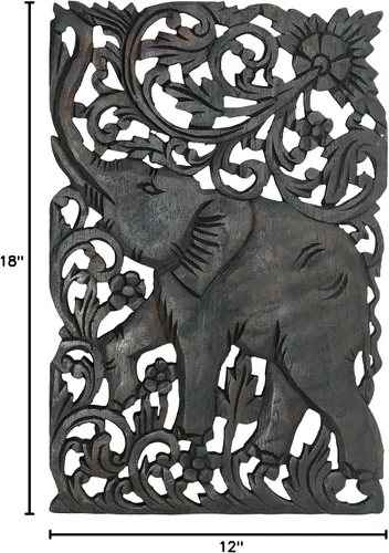 Miniatura 6 de AeraVida Elefante en jardín de margaritas tallado a mano inspirado en la naturaleza y los animales, arte de pared de madera para decoración