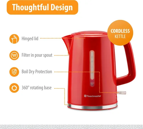 Miniatura 3 de Toastmaster Hervidor eléctrico de 1,7 litros, hervidor de té y café, calentador de agua eléctrico, calentador de agua inalámbrico, caldera de agua