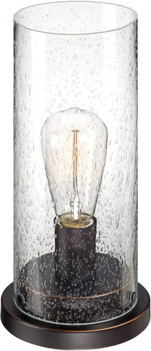 Miniatura 5 de 360 Lighting Libby - Lámpara de mesa de 12 pulgadas de alto LED de bronce con semilla de vidrio sembrado, pantalla cilíndrica para dormitorio, casa