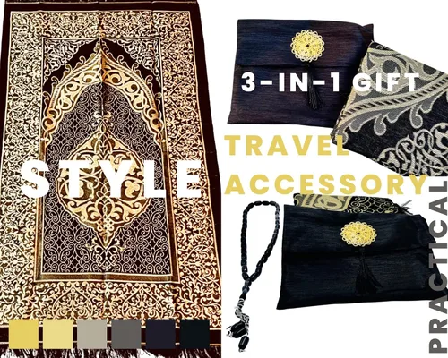 Miniatura 4 de Tapete de oración islámica, alfombra de oración turca con bolsa y sellado de adornos, alfombrilla de oración portátil con práctica bolsa