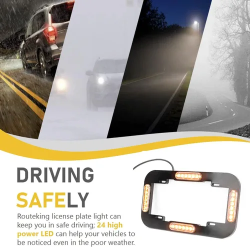 Miniatura 2 de Luces estroboscópicas de 13.5 pulgadas con 24 luces LED para matrícula, impermeable, marco de matrícula, luces de advertencia amarillas ámbar