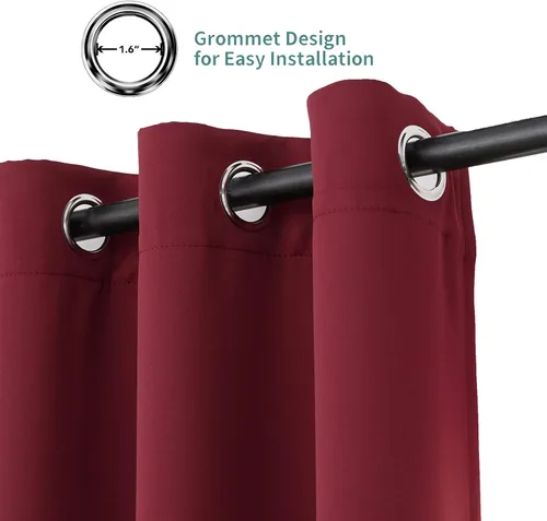Miniatura 3 de Pickluc 2 paneles de cortinas opacas con ojales de 63 pulgadas de largo, cortinas de ventana con bloqueo de luz para dormitorio, aislamiento Rojo