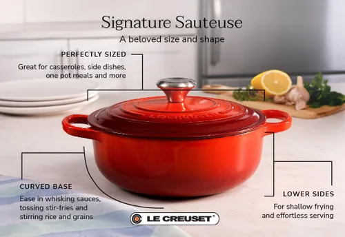 Miniatura 6 de Le Creuset Horno Sauteuse Signature de hierro fundido esmaltado, 3.5 cuartos, Regaliz
