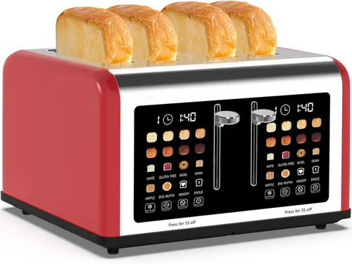 Miniatura 11 de Tostadora de 4 rebanadas con pantalla táctil, tostadoras de acero inoxidable con temporizador digital, tostadoras de panel de control dual, 8