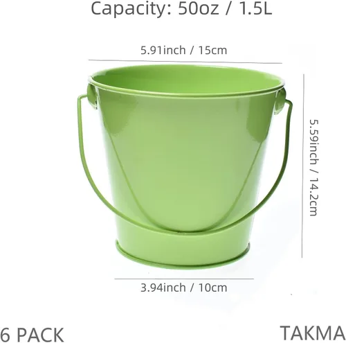 Miniatura 2 de Cubos de metal de colores con asa, paquete de 6 cubos de hierro galvanizado de 5.91 pulgadas para niños, aula, manualidades y recuerdos de fiesta