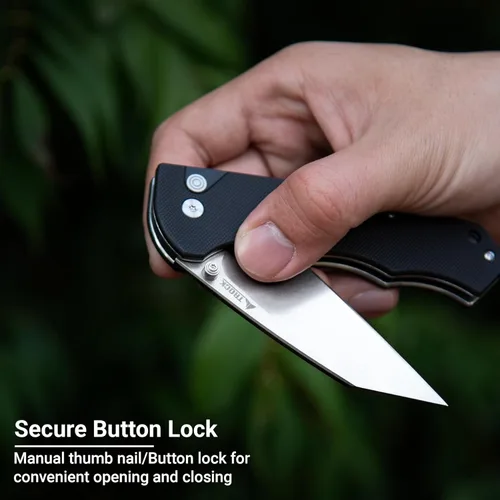 Miniatura 3 de Cuchillo plegable de bolsillo, hoja D2 de 3.39 pulgadas, acabado lavado a la piedra, cuchillo EDC para hombres y mujeres con mango G10, campamento