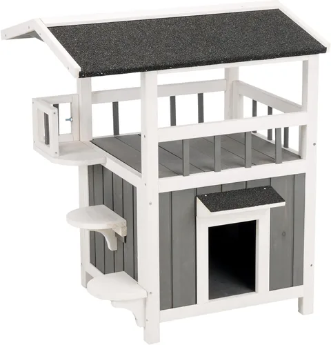 Miniatura 6 de TRIXIE Casa pequeña para gatos al aire libre, resistente a la intemperie, con suelo elevado, techo de asfalto con bisagras y apertura cubierta