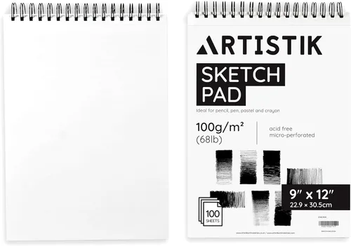 Miniatura 9 de ARTISTIK Bloc de bocetos en espiral, cuaderno de bocetos perforado de 100 hojas para lápiz, pastel y crayón, 3.53 oz/m² (68 libras), bloc de bocetos