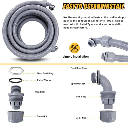 Miniatura 4 de Conducto hermético a líquidos de 1 pulgada y 25 pies, kit de conector y conducto eléctrico flexible no metálico hermético a líquidos, con 5