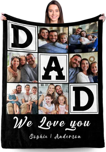 Miniatura 14 de Regalos personalizados de cumpleaños para el día del padre para el mejor papá de parte de hija, hijo, esposa, niños, manta personalizada para papá