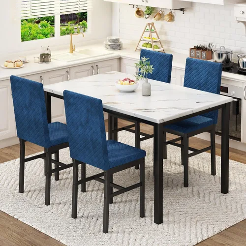 Miniatura 10 de DKLGG Juego de mesa de comedor para 4, mesa de cocina y sillas, juego de 4 mesas de cocina y comedor de mármol sintético con sillas de comedor