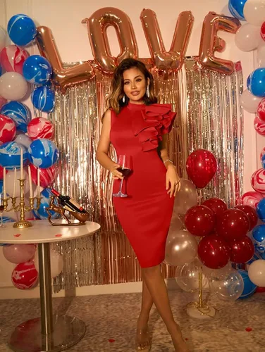 Miniatura 9 de XXTAXN - Vestido de cóctel entallado sin mangas con volantes para mujer