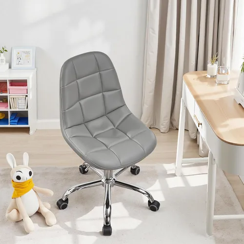 VECELO Silla de escritorio para casa y oficina sin brazos, altura ajustable, de piel sintética PU, giratoria 360 grados con ruedas, elegante y Gris