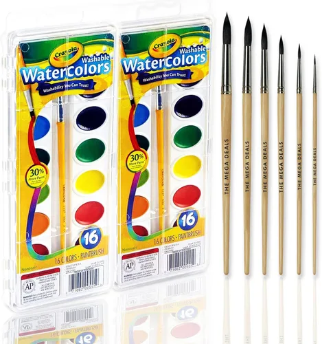 Miniatura 8 de Juego de pintura de acuarela – 24 pinturas de acuarela, 50 hojas de papel de color de agua, 7 pinceles para niños – Juego completo de suministros