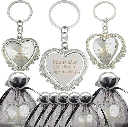 12 llaveros personalizados Recuerdo para Quinceañera Mis XV, regalo de fiesta de 18 cumpleaños, invitado (negro)