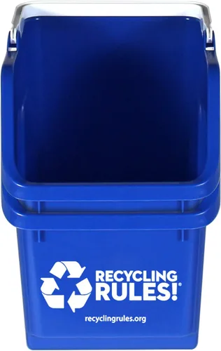 Miniatura 2 de ¡Reglas de reciclaje! Contenedor de papelera de reciclaje apilable de 6 galones en azul, reciclador práctico libre de BPA ecológico con asa, paquete