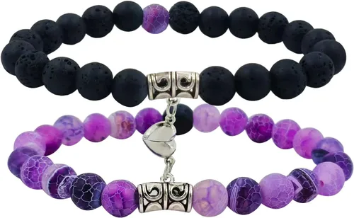 Miniatura 9 de 2 PCS Magnetic Couples Bracelets, Natural Stone Energy Stone Beads Bracelet Set His and Hers Long Distance Relationship Bracelet for Boyfriend