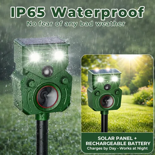Miniatura 6 de Repelente solar ultrasónico de animales para exteriores, activado por movimiento, impermeable IP65, desalienta a los animales no deseados