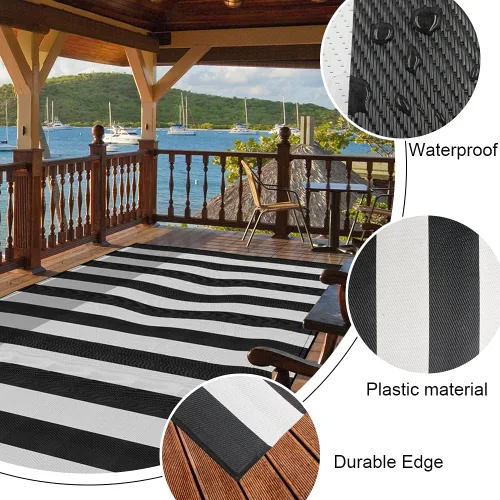 Miniatura 4 de Alfombra de Paja de Plástico, 9'x12' Alfombras de Patio Impermeables para Exteriores Plegables Reversibles Estera de Camping para Caravana, Terraza