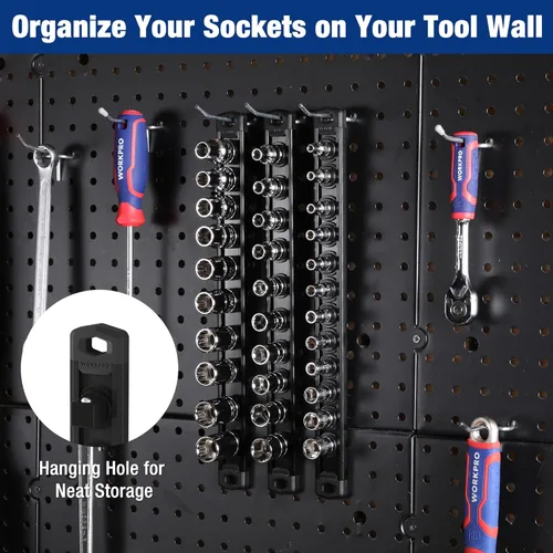 Miniatura 6 de WORKPRO Organizador Magnético de Dados, Riel de Dados de Aleación de Aluminio de 1/2 Pulgada, Soporte de Dados Resistente, Kit de Estante de Dados