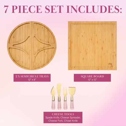 Miniatura 8 de Juego de tabla para embutidos y bandeja de servir Paris Hilton, tabla de bambú magnética y personalizable con utensilios para queso, set de 7