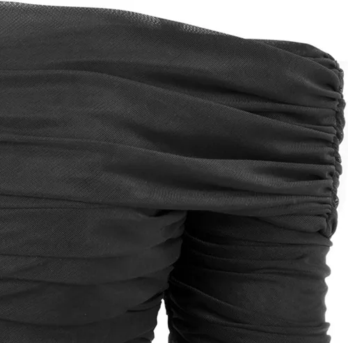 Miniatura 4 de Vestido de vendaje de manga larga fruncido de malla para mujer