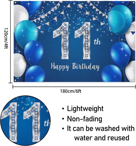 Miniatura 2 de HAMIGAR Fondo de pancarta de feliz cumpleaños número 11 de 6 x 4 pies, decoraciones de cumpleaños de 11 años, suministros de fiesta para niñas