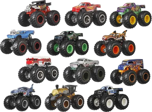 Miniatura 2 de Hot Wheels Monster Trucks, juego de 12 camiones monstruo de juguete fundidos a presión a escala 1:64 para niños y coleccionistas, los estilos pueden