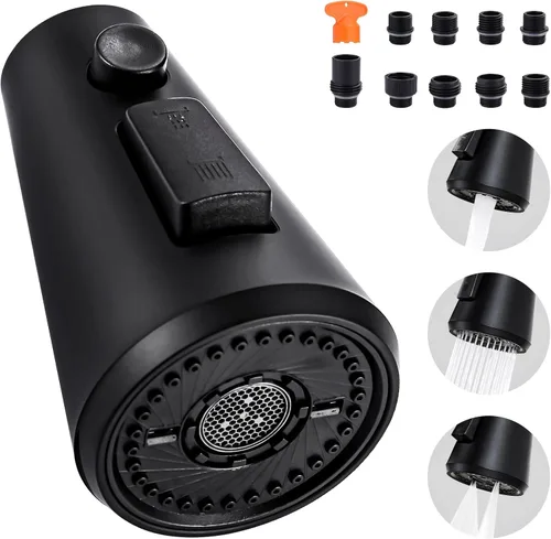 Miniatura 11 de ALEASHA Cabezal rociador desplegable para grifo de cocina, boquilla rociadora de fregadero de 3 funciones con 9 adaptadores, repuesto de cabezal
