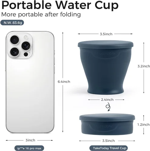 Miniatura 6 de TakeToday Taza de Viaje Plegable - Taza de Agua Plegable de Silicona, Libre de BPA con Tapa y Bolsa Impermeable - Juego de Tazas para Beber