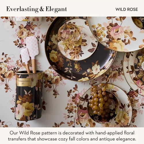 Miniatura 3 de MACKENZIE-CHILDS Bote de Esmalte, Contenedor de Almacenamiento de Cocina con Tapa, Grande, Wild Rose Brown