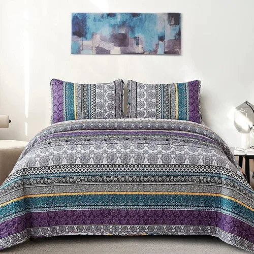 Miniatura 27 de WONGS BEDDING Juego de Edredón Boho Tamaño Full, Juego de Edredones Bohemios Grises de 3 Piezas, Juego de Ropa de Cama Cubrecama de Microfibra