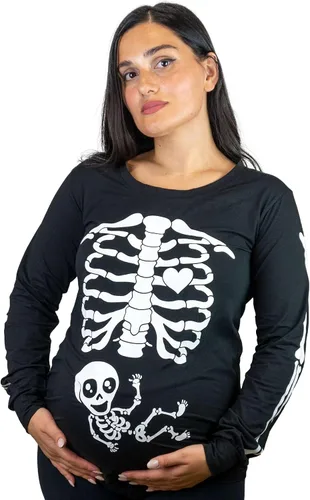Miniatura 2 de Pareja de Halloween brilla en la oscuridad camisas de manga larga bebé rayos X camiseta de maternidad para hombres comida hamburguesa esqueleto